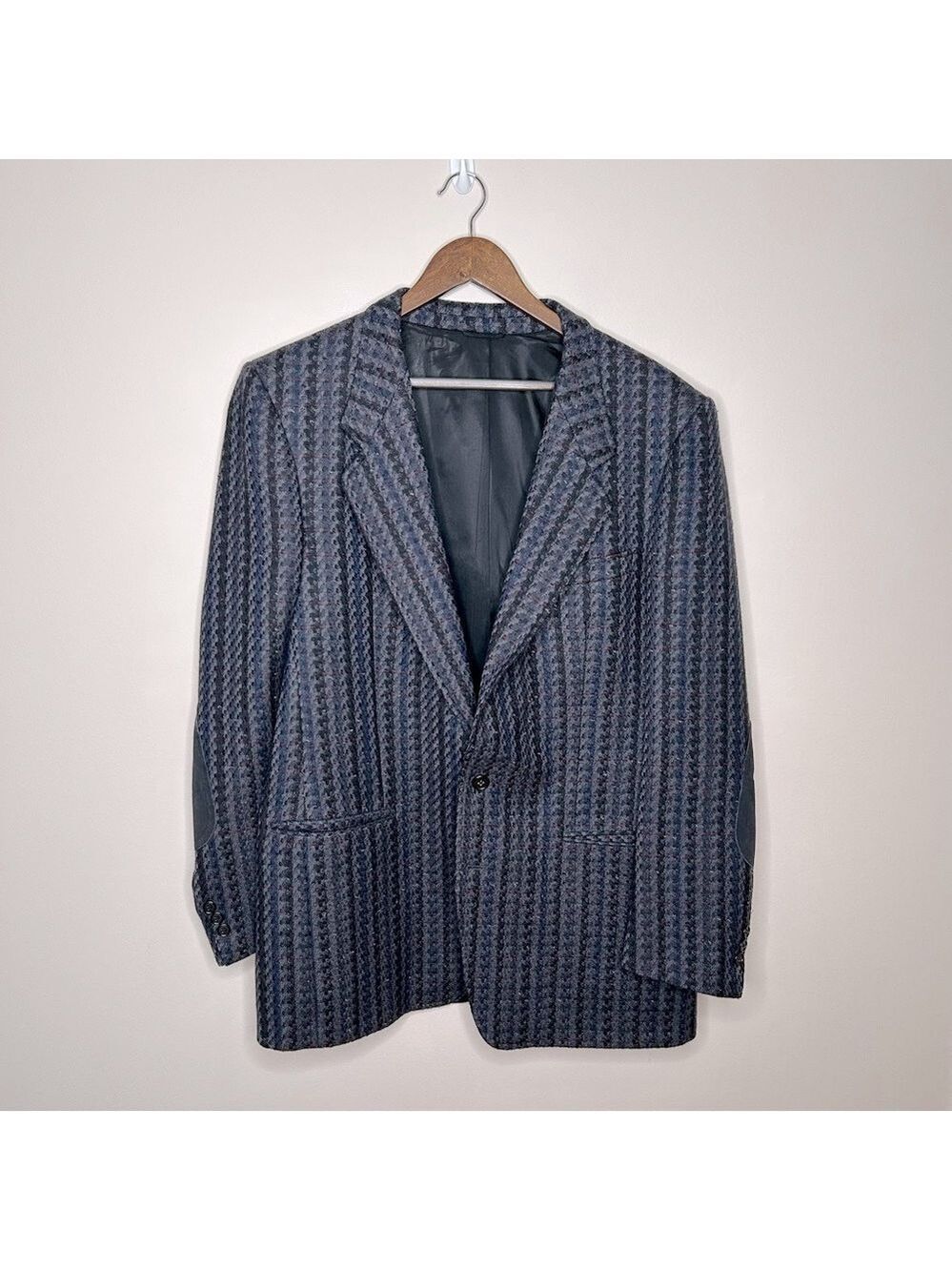 Thomas Jeffery Navy Houndstooth Wool Sport Coat 38R